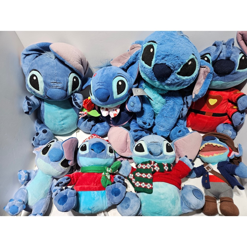 Disney Stitch Plush Lot Of 8 Kids Mixed Blue Stitch Collection Christmas Pirate - Picture 2 of 3